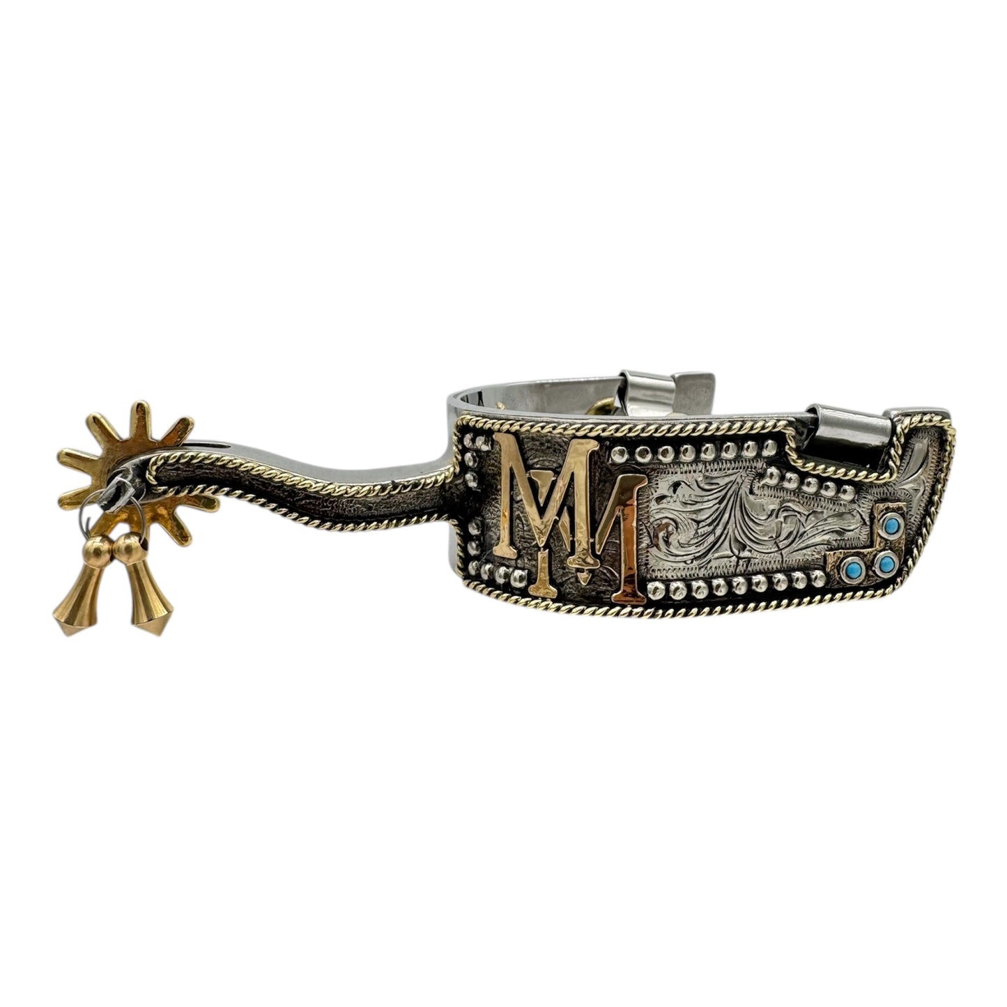 Custom Antique Silver Spurs with Gold Initials