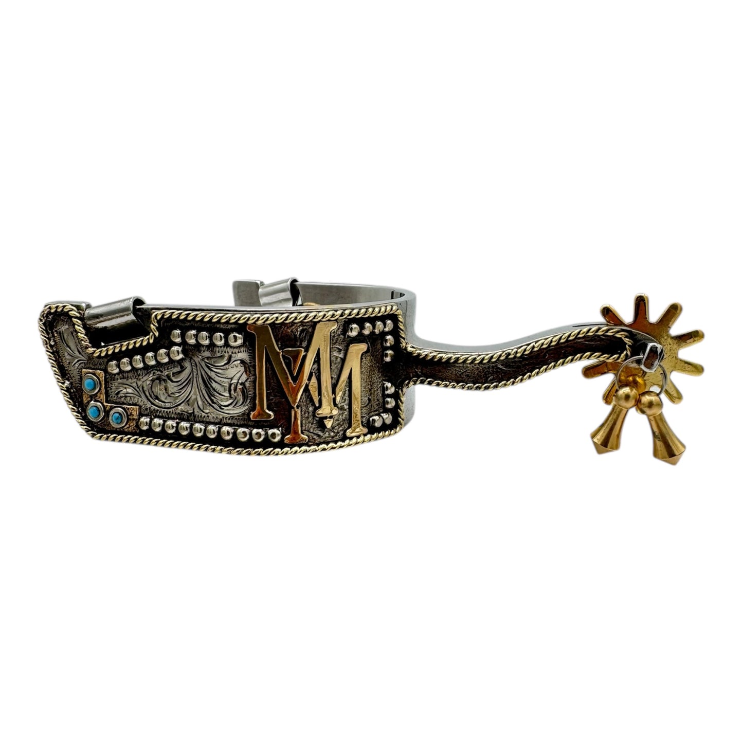 Custom Antique Silver Spurs with Gold Initials