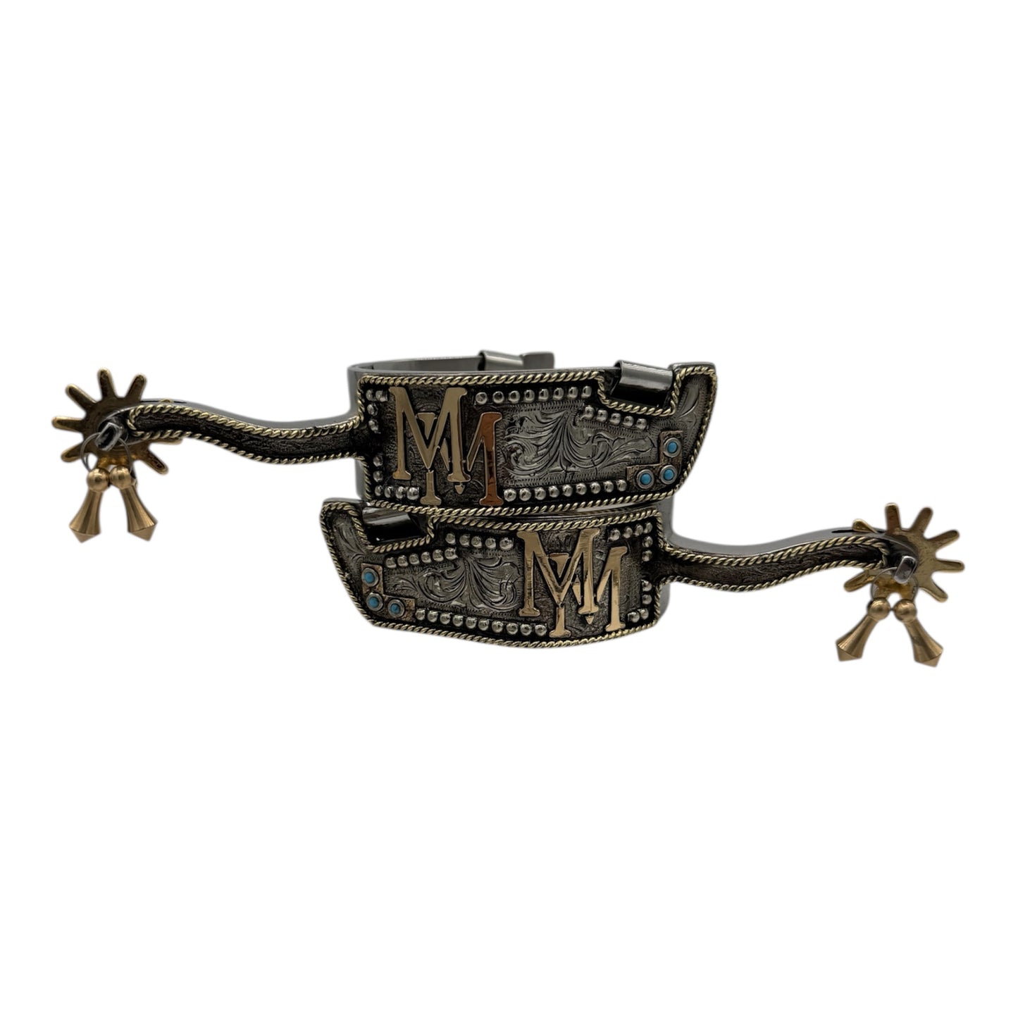 Custom Antique Silver Spurs with Gold Initials